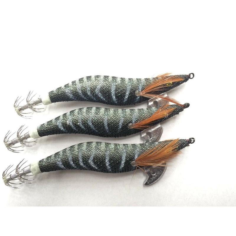 3 x Squid Jigs Black With Stripe Fishing Tackle 171 Squid 2.5