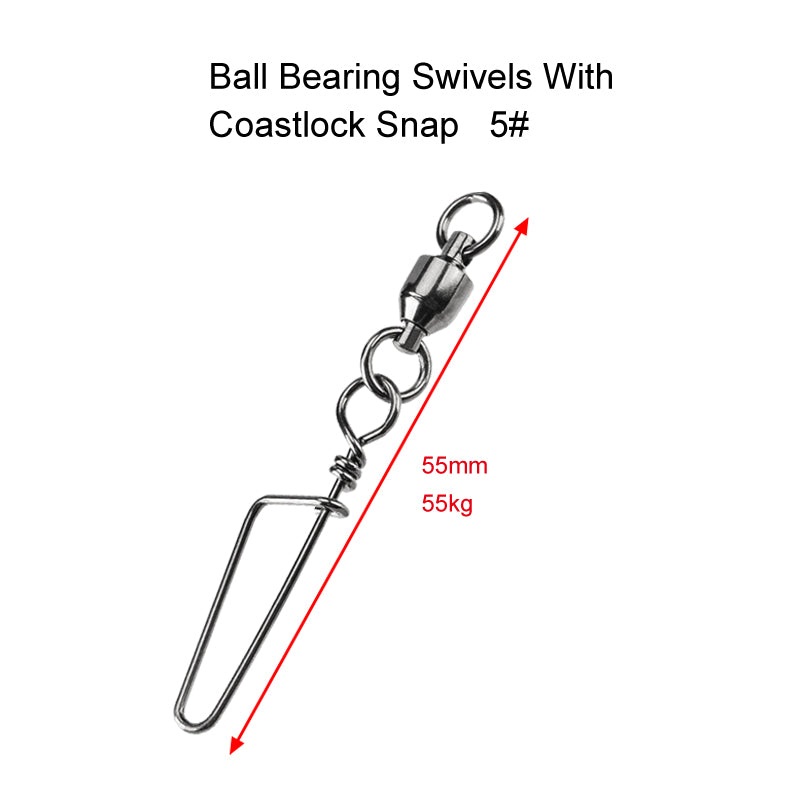 10 X Size 5# Ball Bearing Swivels with Coastlock Snap Fishing Tackle