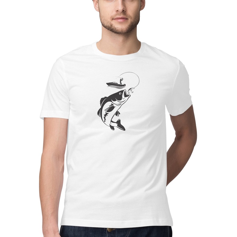 Men’s Angling T-Shirts | Fish On| Round Neck | Short Sleeves | White S
