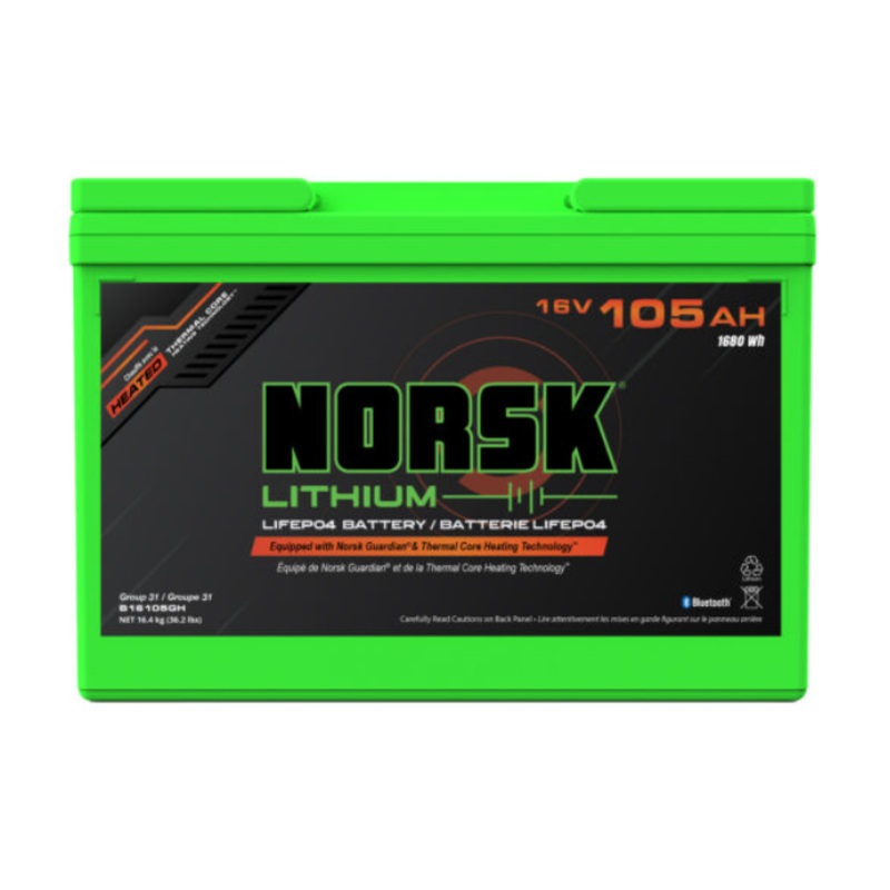 16V 105AH HEATED LiFePO4 Lithium Deep Cycle Battery  Norsk Lithium